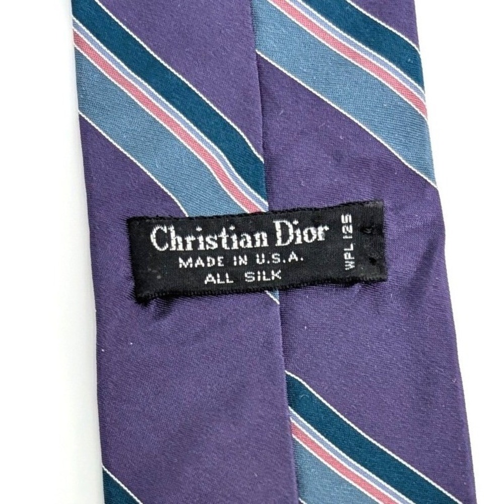 Christian‎ Dior Silk Necktie Purple Teal Pink Striped Vintage Made in USA
